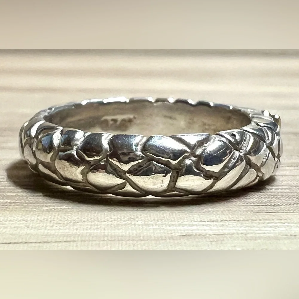 Alejandro Toussier Sterling Silver & 14K Gold Pebbled Star Band Ring, Size 7.5